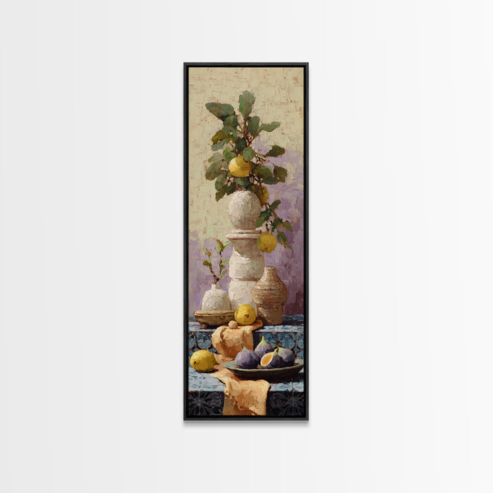 Figs on Ceramic Plate Framed Canvas Print, French Country Art, Above Bed Art, Farmhouse Decor, Abstract Art, Country, FCA-1x3-52