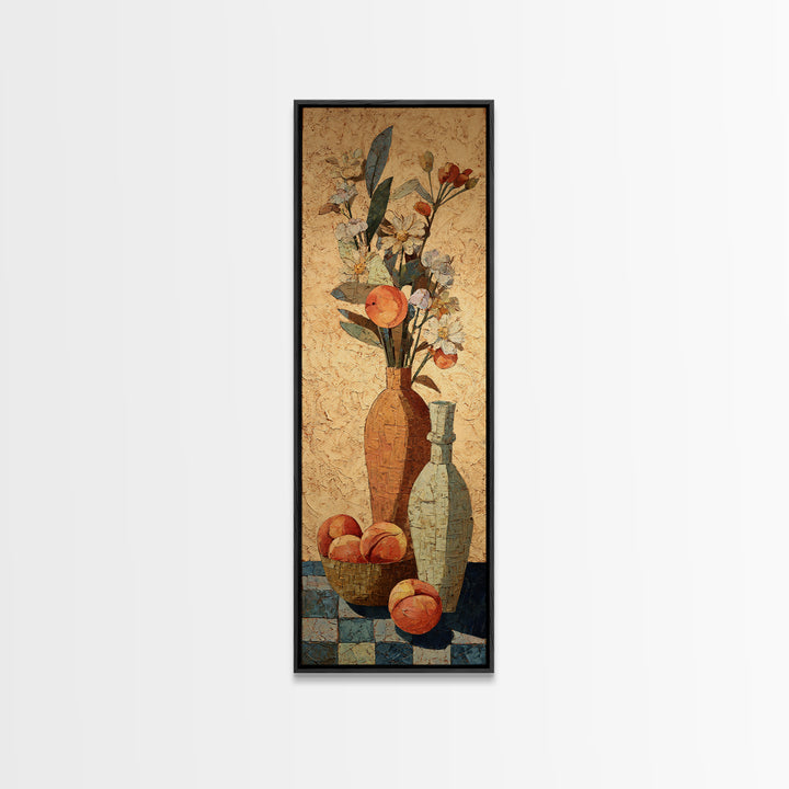 Basket of Fresh Peaches and Wildflowers Canvas Print, French Country Art, Statement Artwork, Farmhouse Decor, Fine Art, Country, FCA-1x3-56