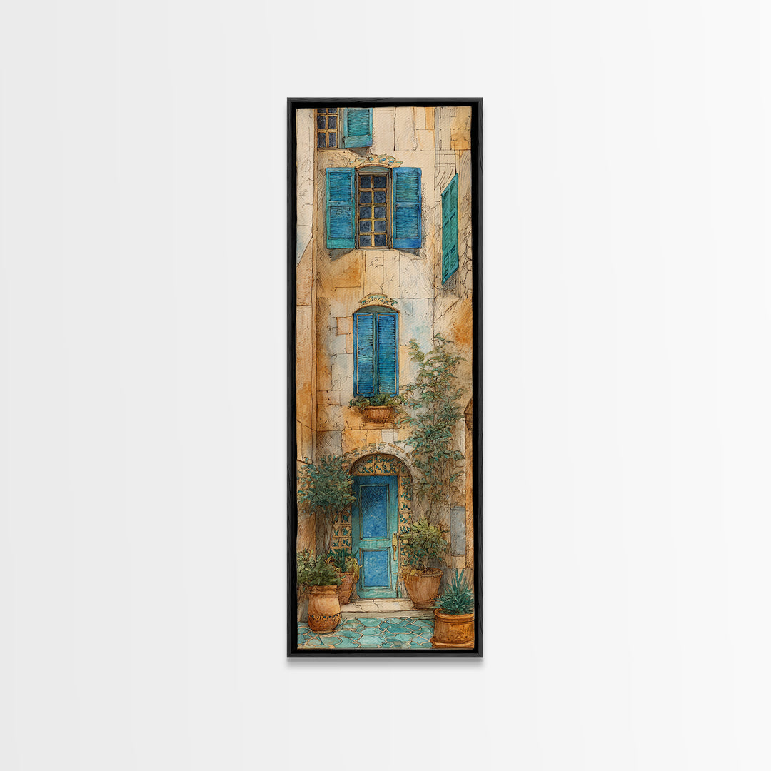 Weathered Window with Blue Shutters Canvas Print, French Country Art, Botanical Wall Art, Farmhouse Decor, Abstract Art, FCA-1x3-57