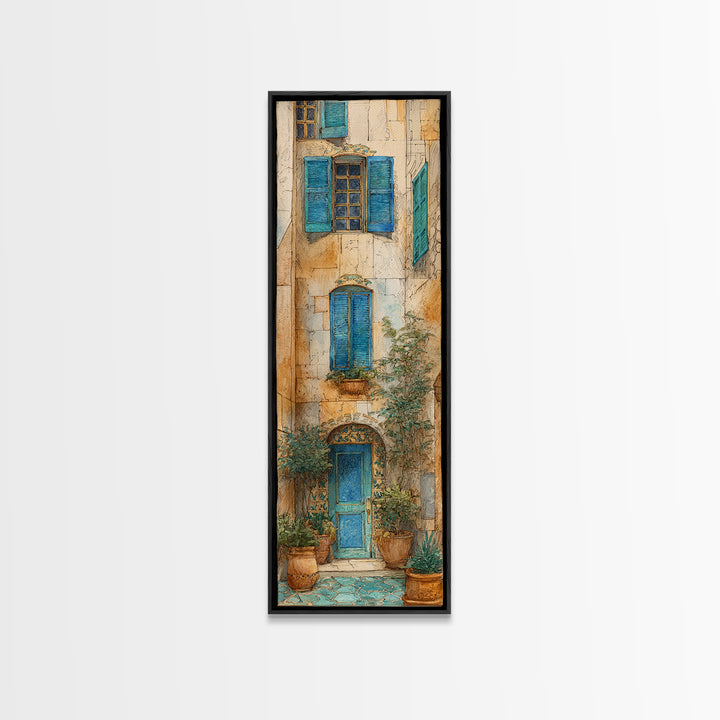 Weathered Window with Blue Shutters Canvas Print, French Country Art, Botanical Wall Art, Farmhouse Decor, Abstract Art, FCA-1x3-57