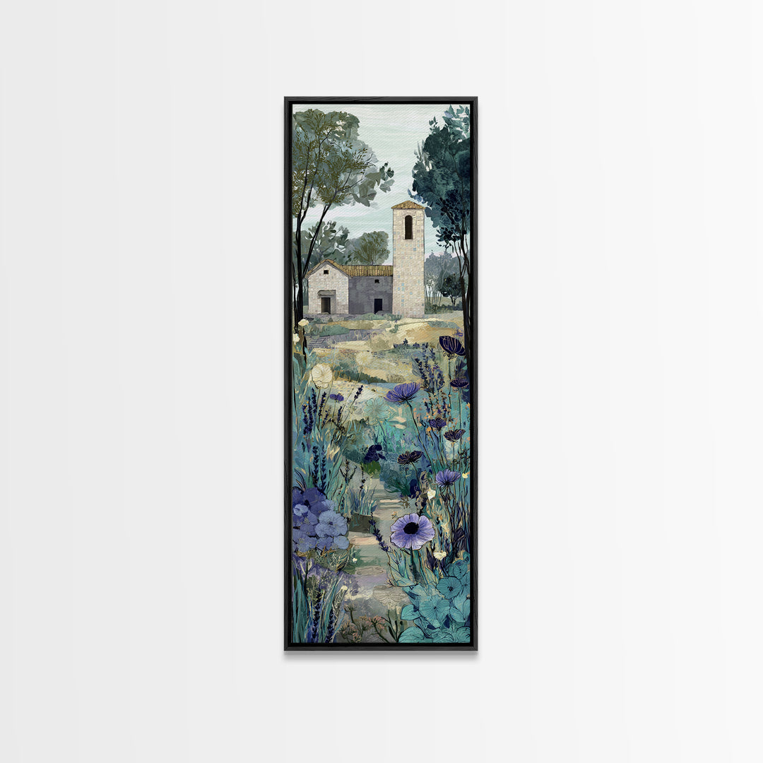 Lavender Field with Distant Stone Farmhouse Canvas Print, French Country Art, Downloadable Art, Farmhouse Decor, Country, FCA-1x3-61