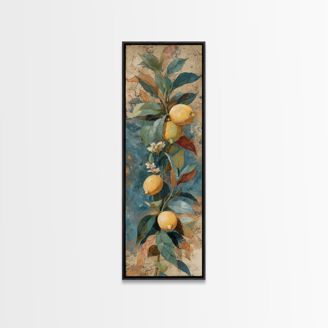 Aged Botanical Plate of Lemons and Leaves Canvas Print, French Country Art, Art Print, Farmhouse Decor, Fine Art, Country, FCA-1x3-72
