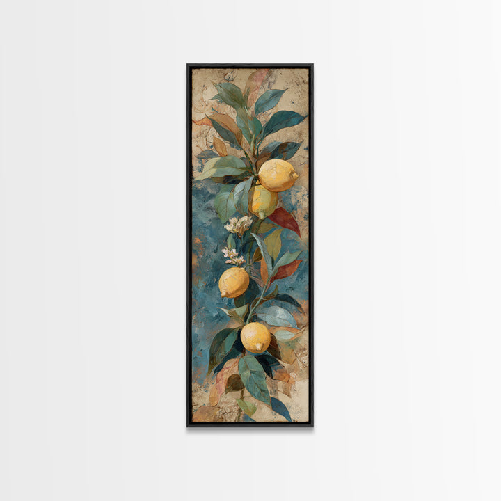 Aged Botanical Plate of Lemons and Leaves Canvas Print, French Country Art, Art Print, Farmhouse Decor, Fine Art, Country, FCA-1x3-72