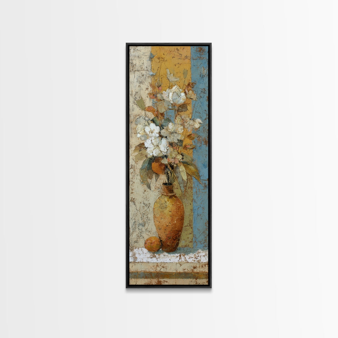 Antique Copper Pot and Flowers Still Life Framed Canvas Print, French Country Art, Boho Decor, Farmhouse Decor, Oil Painting, FCA-1x3-84