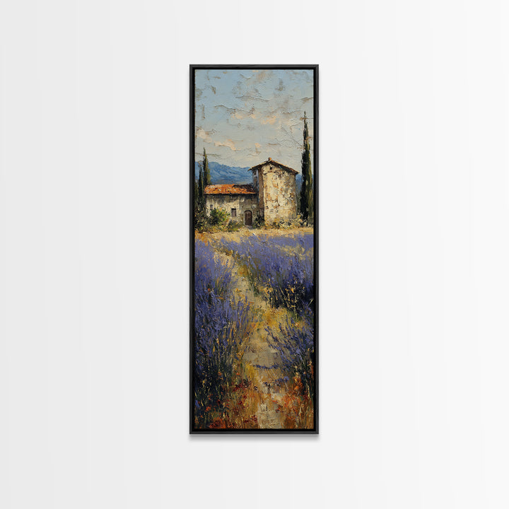 Lavender Field with Distant Stone Farmhouse Canvas Print, French Country Art, Wall Decor, Farmhouse Decor, Fine Art, Country, FCA-1x3-85