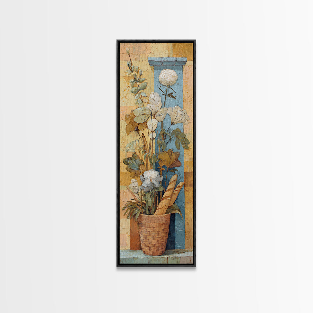 French Market Basket Framed Canvas Print, French Country Art, Printable Wall Art, Farmhouse Decor, Fine Art, Country, FCA-1x3-91