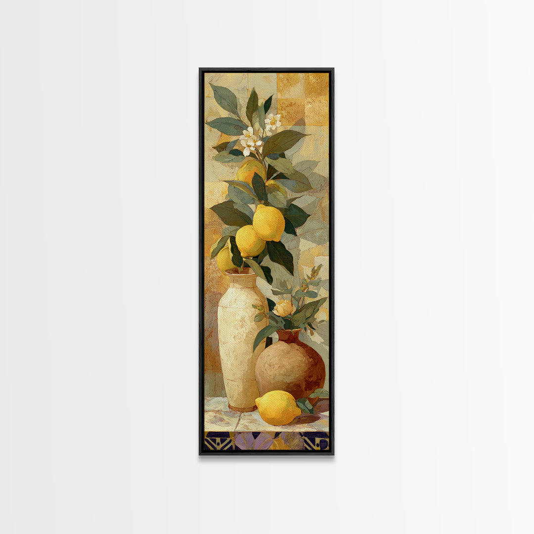 Aged Botanical Plate of Lemons and Leaves Framed Canvas Print, French Country Art, Wall Art, Farmhouse Decor, Fine Art, Country, FCA-1x3-96