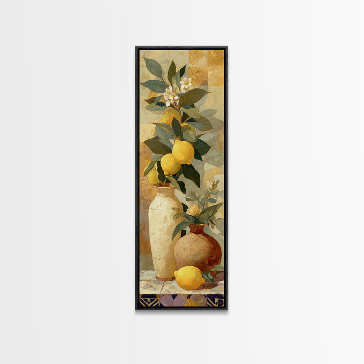 Aged Botanical Plate of Lemons and Leaves Framed Canvas Print, French Country Art, Wall Art, Farmhouse Decor, Fine Art, Country, FCA-1x3-96