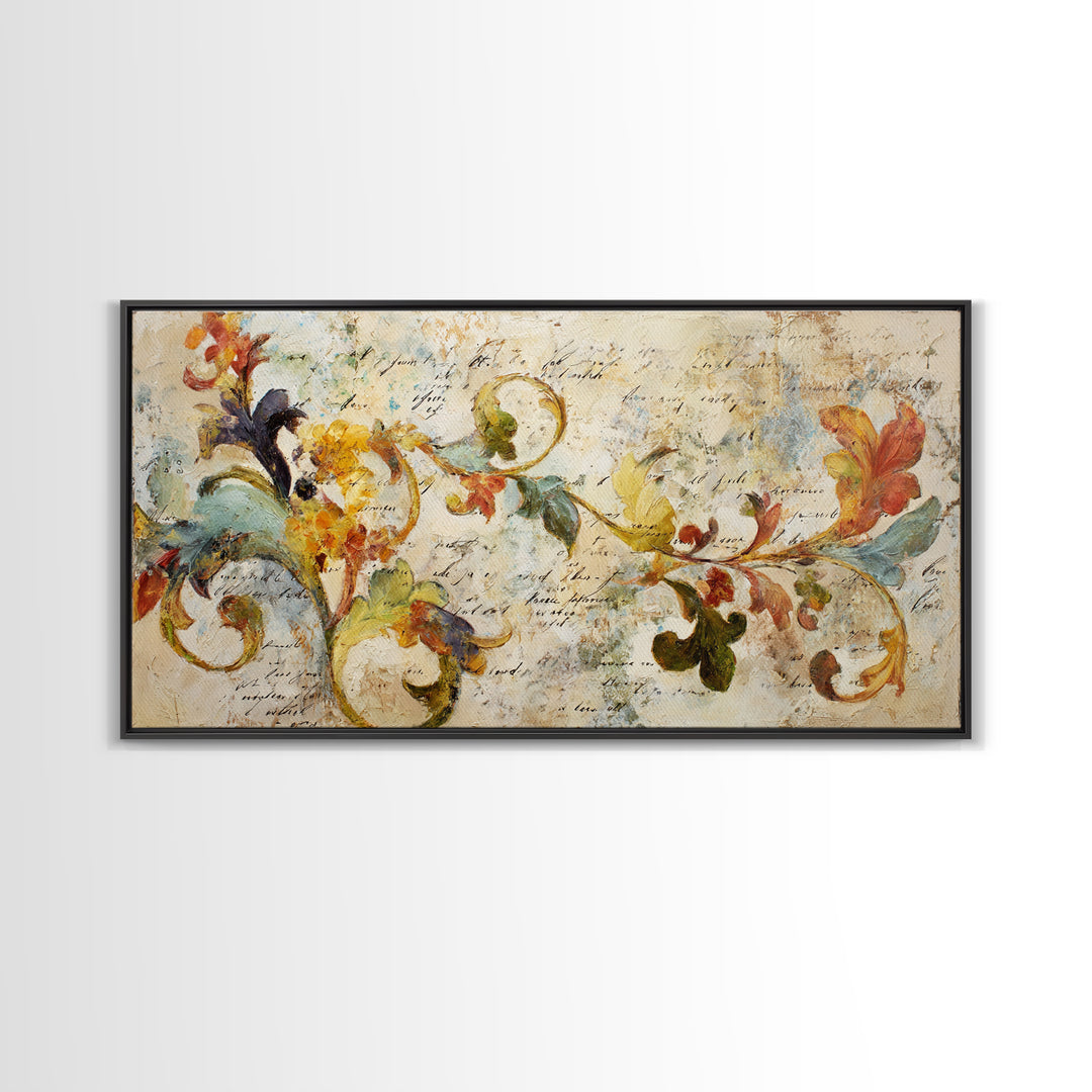 French Script Flourishes Without Readable Text Canvas Print, French Country Art, Landscape Wall Art, Farmhouse Decor, Country, FCA-2x1-14