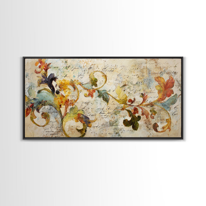 French Script Flourishes Without Readable Text Canvas Print, French Country Art, Landscape Wall Art, Farmhouse Decor, Country, FCA-2x1-14