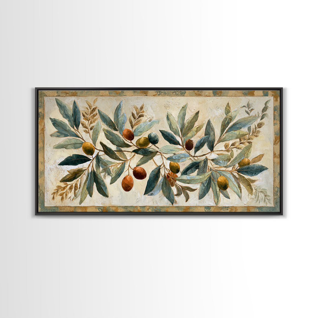 Olive Branch Wreath on Cream Ground Framed Canvas Print, French Country Art, Downloadable Art, Farmhouse Decor, Watercolor Art, FCA-2x1-18