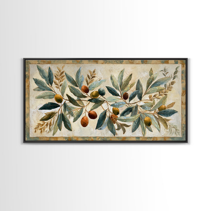 Olive Branch Wreath on Cream Ground Framed Canvas Print, French Country Art, Downloadable Art, Farmhouse Decor, Watercolor Art, FCA-2x1-18