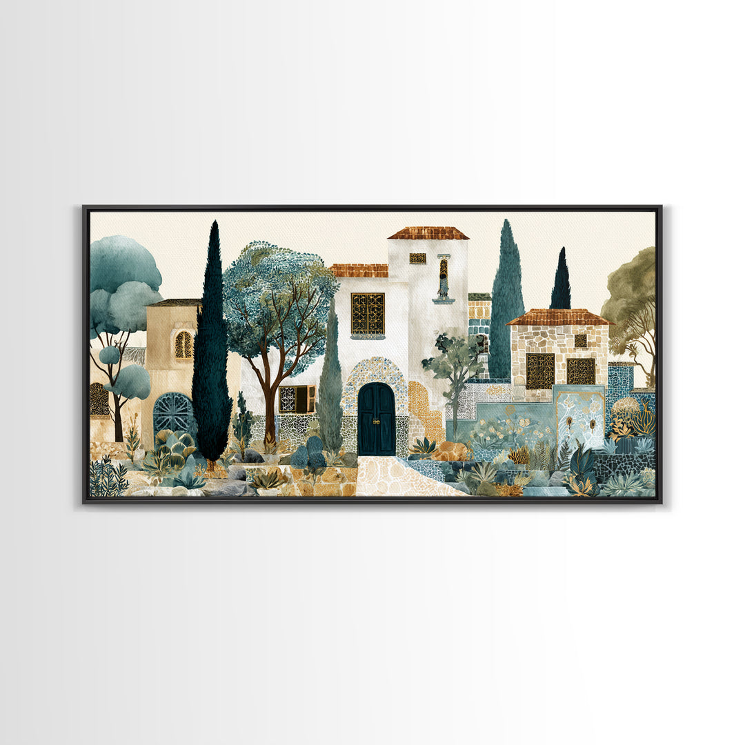 Country Lane Lined Framed Canvas Print, French Country Art, Eclectic Wall Art, Farmhouse Decor, Abstract Art, Country, FCA-2x1-19