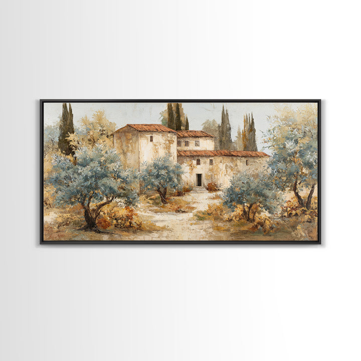 Sunlit Provence Olive Grove Framed Canvas Print, French Country Art, Neutral Decor, Farmhouse Decor, Fine Art, Country, FCA-2x1-25