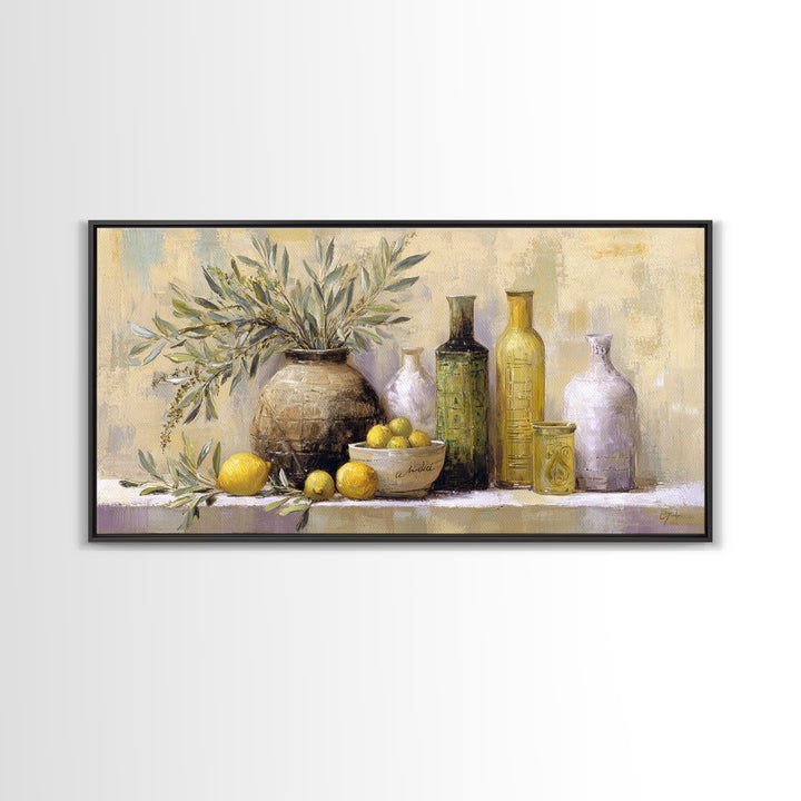 Olive Branch Wreath on Cream Ground Framed Canvas Print, French Country Art, Downloadable Art, Farmhouse Decor, Watercolor Art, FCA-2x1-42