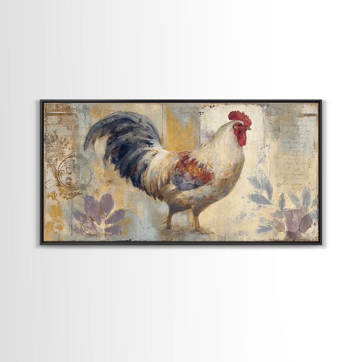 Rooster Portrait in Rustic French Palette Framed Canvas Print, French Country Art, Neutral Decor, Farmhouse Decor, Country, FCA-2x1-46
