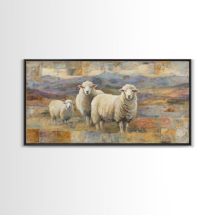 Pastoral Sheep in Rolling Countryside Canvas Print, French Country Art, Statement Artwork, Farmhouse Decor, Fine Art, Country, FCA-2x1-58