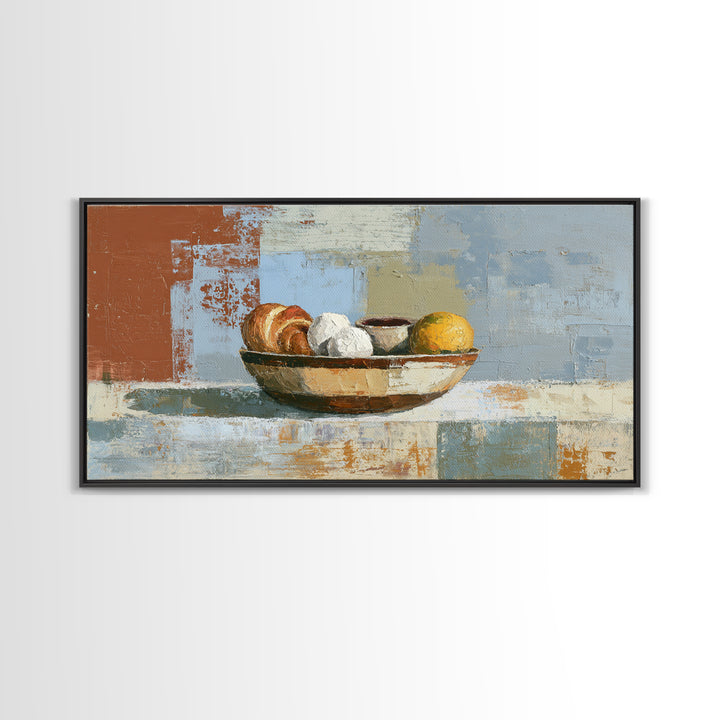 Caf Au Lait Bowl Framed Canvas Print, French Country Art, Above Bed Art, Farmhouse Decor, Fine Art, Country, Textured Painting, FCA-2x1-6