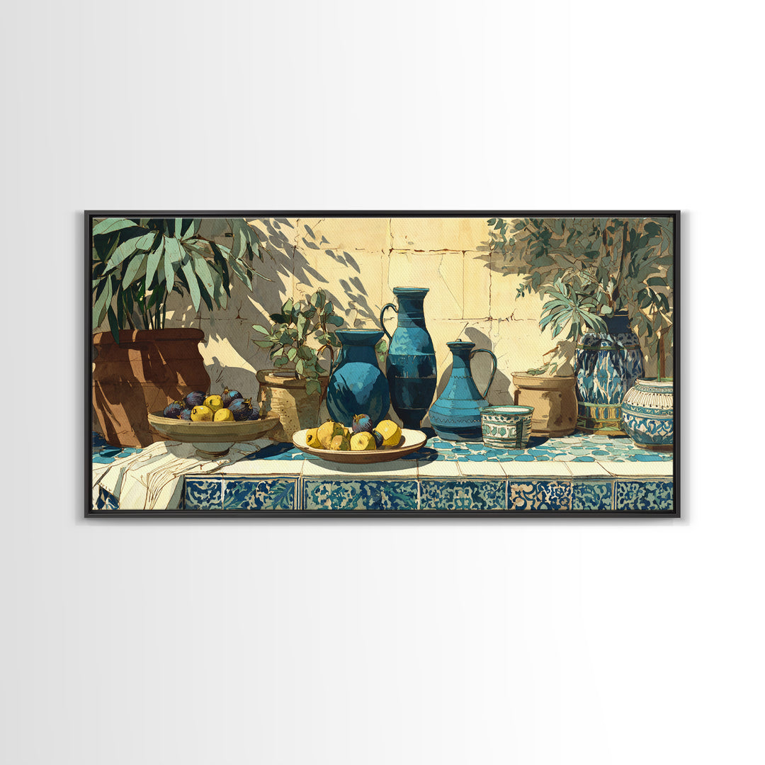 Figs on Ceramic Plate Framed Canvas Print, French Country Art, Printable Wall Art, Farmhouse Decor, Fine Art, Country, FCA-2x1-60