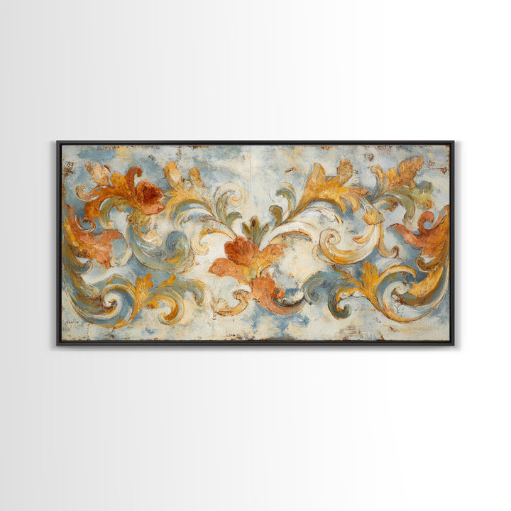 French Script Flourishes Without Readable Text Canvas Print, French Country Art, Gallery Decor, Farmhouse Decor, Oil Painting, FCA-2x1-62