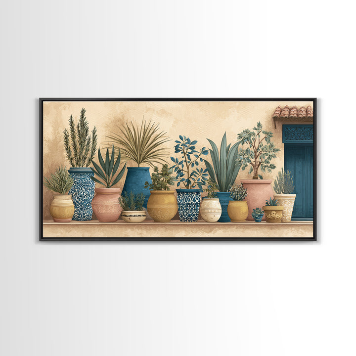 Terra Cotta Pots Framed Canvas Print, French Country Art, Textured Painting, Farmhouse Decor, Country, Home Decor Gift, FCA-2x1-7