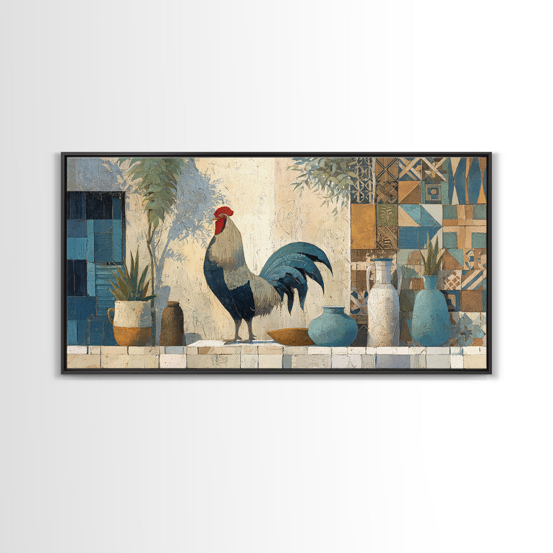 Rooster Portrait in Rustic French Palette Canvas Print, French Country Art, Luxury Decor, Farmhouse Decor, Fine Art, Country, FCA-2x1-70