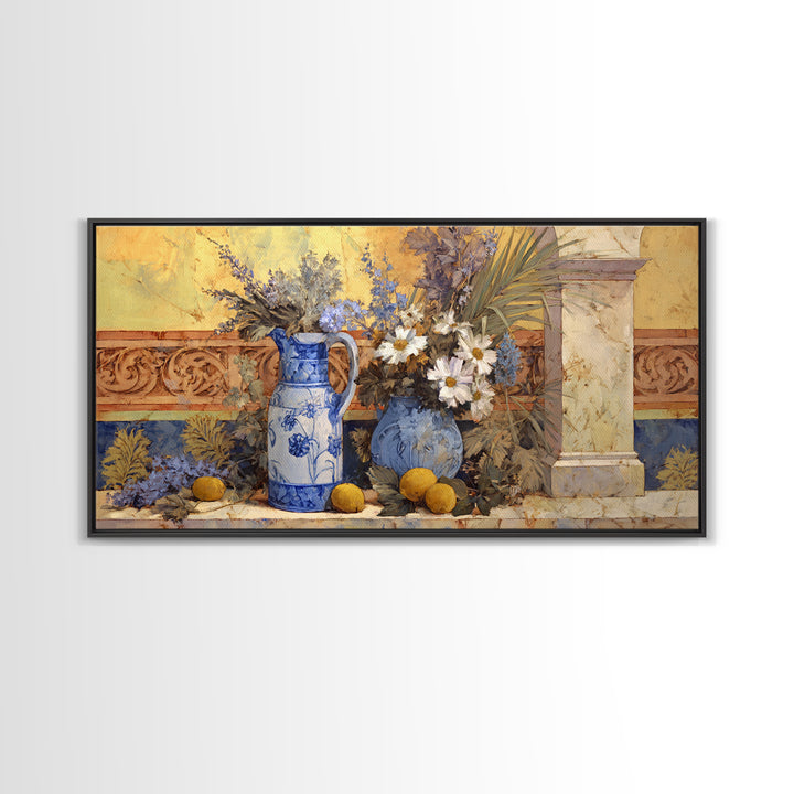 Blue and White Ceramic Pitcher Canvas Print, French Country Art, Coastal Wall Art, Farmhouse Decor, Fine Art, Country, FCA-2x1-71