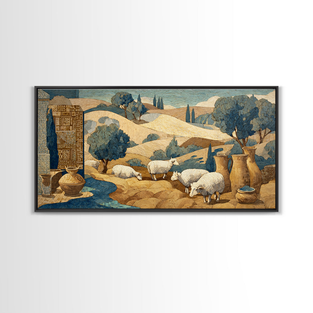 Pastoral Sheep in Rolling Countryside Canvas Print, French Country Art, Statement Artwork, Farmhouse Decor, Fine Art, Country, FCA-2x1-82