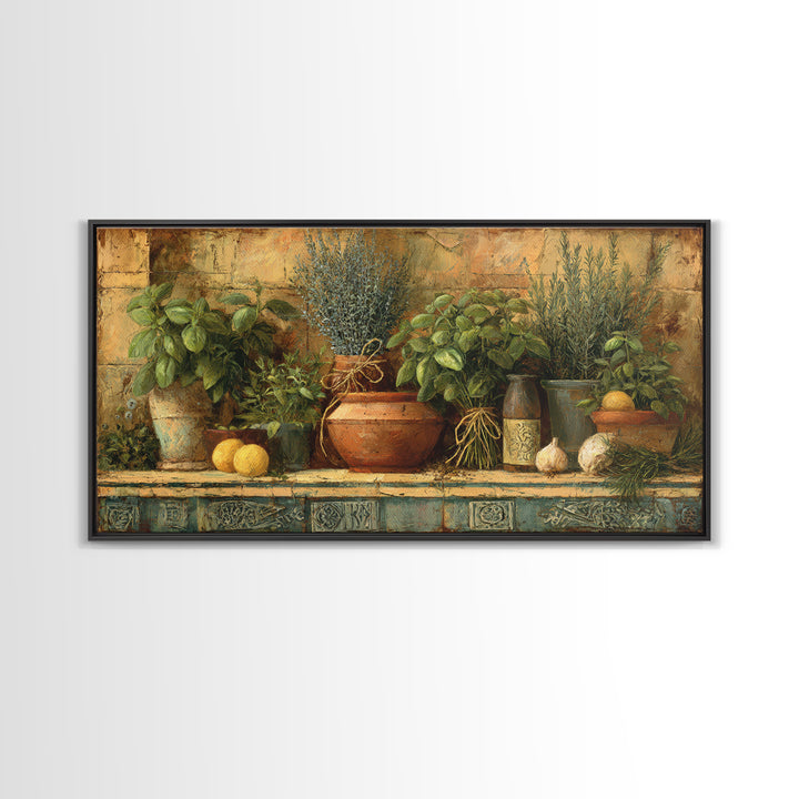Farmhouse Kitchen Herbs Tied Framed Canvas Print, French Country Art, Above Bed Art, Farmhouse Decor, Fine Art, Country, FCA-2x1-9
