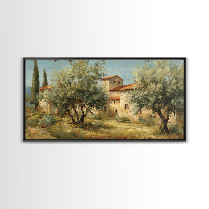Sunlit Provence Olive Grove Framed Canvas Print, French Country Art, Contemporary Art, Farmhouse Decor, Fine Art, Country, FCA-2x1-97