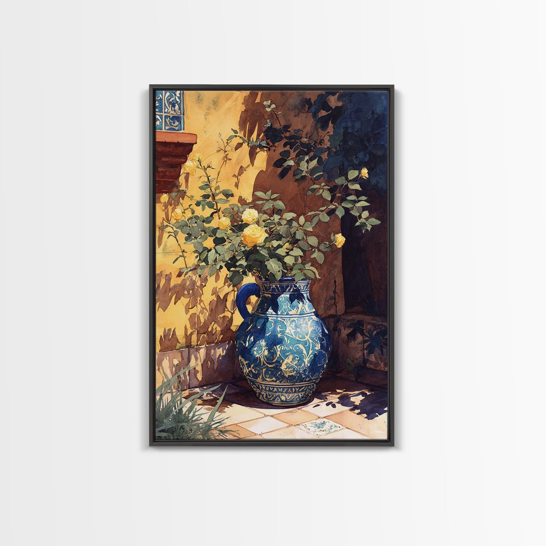 Blue and White Ceramic Pitcher Canvas Print, French Country Art, Home Decor Gift, Farmhouse Decor, Fine Art, Country, FCA-2x3-11