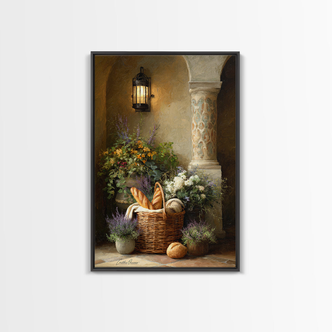 French Market Basket Canvas Print, French Country Art, Printable Art, Farmhouse Decor, Oil Painting, Country, Eclectic Wall Art, FCA-2x3-15