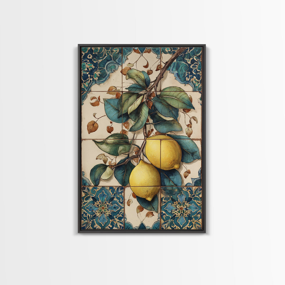 Aged Botanical Plate of Lemons and Leaves Canvas Print, French Country Art, Modern Decor, Farmhouse Decor, Country, FCA-2x3-20