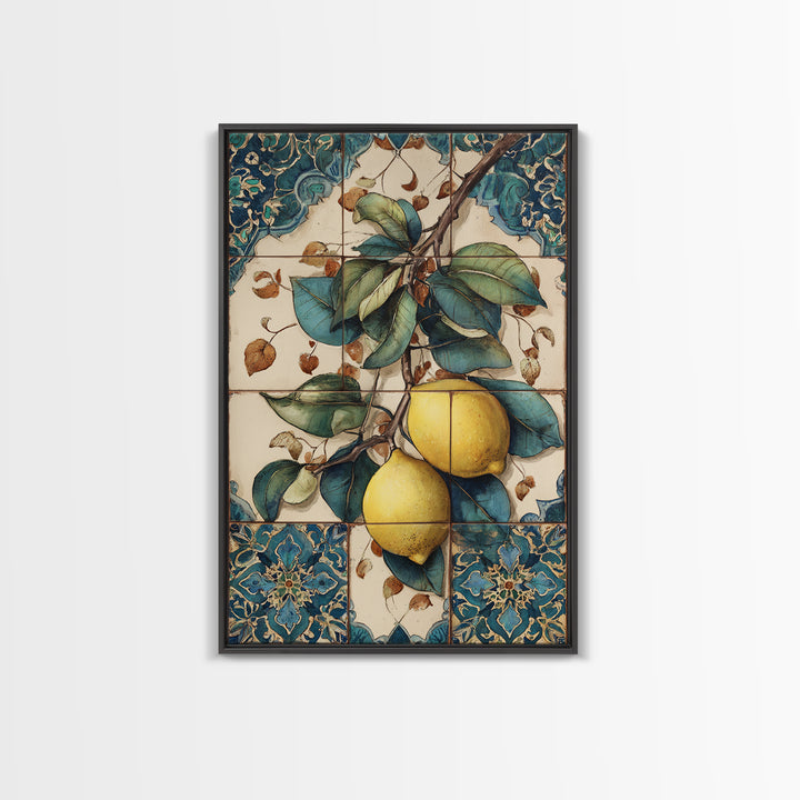 Aged Botanical Plate of Lemons and Leaves Canvas Print, French Country Art, Modern Decor, Farmhouse Decor, Country, FCA-2x3-20