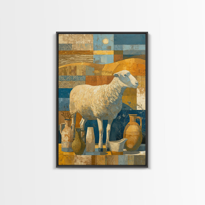 Pastoral Sheep in Rolling Countryside Framed Canvas Print, French Country Art, Home Decor, Farmhouse Decor, Fine Art, Country, FCA-2x3-22