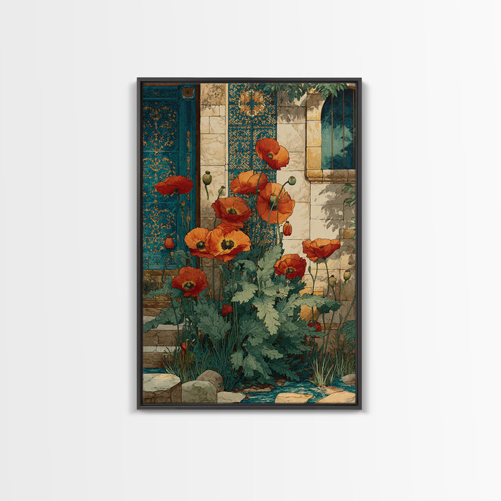 Poppies Beside a Stone Garden Wall Canvas Print, French Country Art, Coastal Wall Art, Farmhouse Decor, Fine Art, Country, FCA-2x3-23