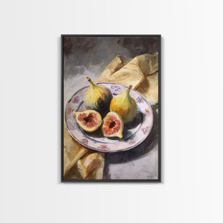Figs on Ceramic Plate Framed Canvas Print, French Country Art, Digital Wall Art, Farmhouse Decor, Abstract Art, Country, FCA-2x3-24