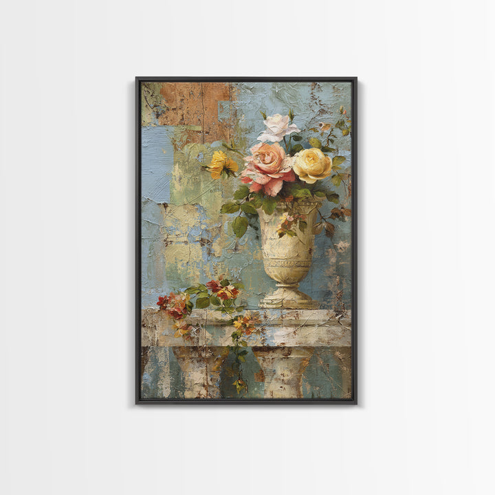 Ch Teau Garden Urn Framed Canvas Print, French Country Art, Digital Wall Art, Farmhouse Decor, Watercolor Art, Country, FCA-2x3-3