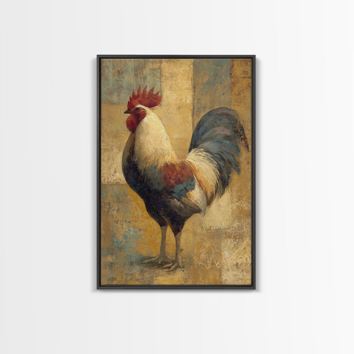 Rooster Portrait in Rustic French Palette Framed Canvas Print, French Country Art, Neutral Decor, Farmhouse Decor, Oil Painting, FCA-2x3-34