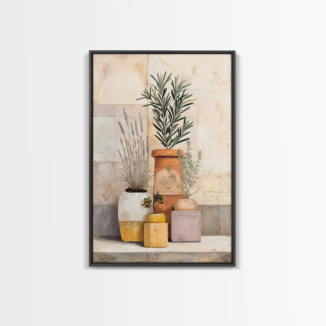 Terra Cotta Pots Framed Canvas Print, French Country Art, Eclectic Wall Art, Farmhouse Decor, Fine Art, Country, Modern Decor, FCA-2x3-43