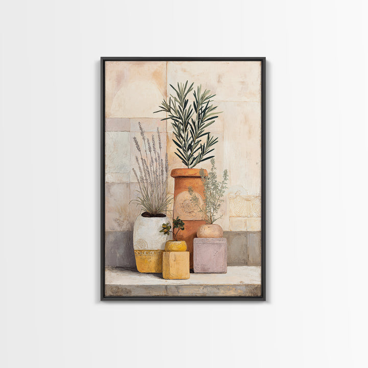 Terra Cotta Pots Framed Canvas Print, French Country Art, Eclectic Wall Art, Farmhouse Decor, Fine Art, Country, Modern Decor, FCA-2x3-43
