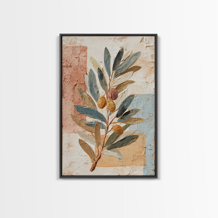 Olive Branch Wreath on Cream Ground Framed Canvas Print, French Country Art, Downloadable Art, Farmhouse Decor, Oil Painting, FCA-2x3-6