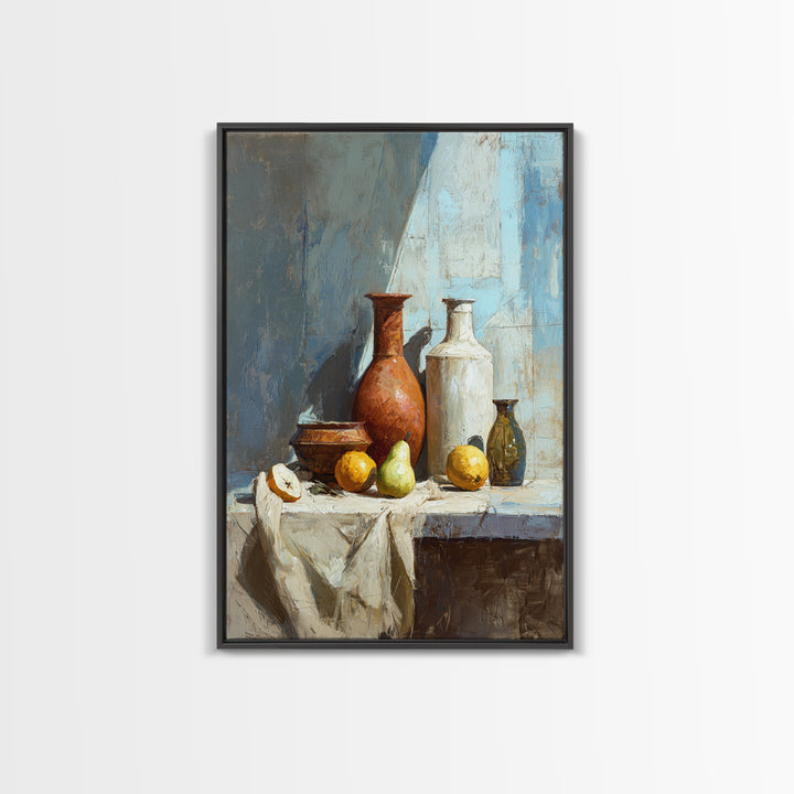 Pear Still Life on Linen Tablecloth Framed Canvas Print, French Country Art, Downloadable Art, Farmhouse Decor, Abstract Art, FCA-2x3-60
