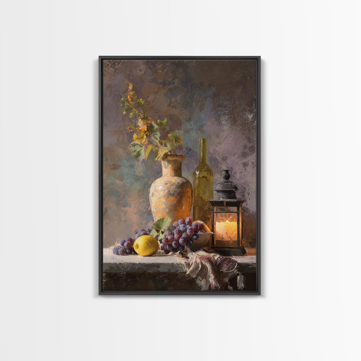 Grapes and Wine Still Life Canvas Print, French Country Art, Art Print, Farmhouse Decor, Fine Art, Country, Digital Wall Art, FCA-2x3-65