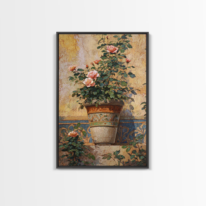 Ch Teau Garden Urn Framed Canvas Print, French Country Art, Above Bed Art, Farmhouse Decor, Watercolor Art, Country, FCA-2x3-75