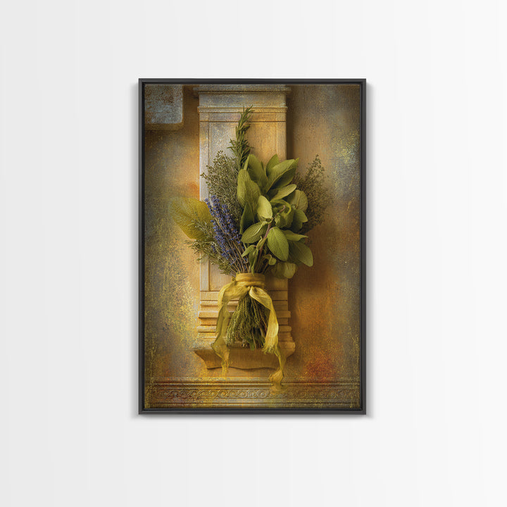 Farmhouse Kitchen Herbs Tied Framed Canvas Print, French Country Art, Room Decor, Farmhouse Decor, Fine Art, Country, FCA-2x3-93