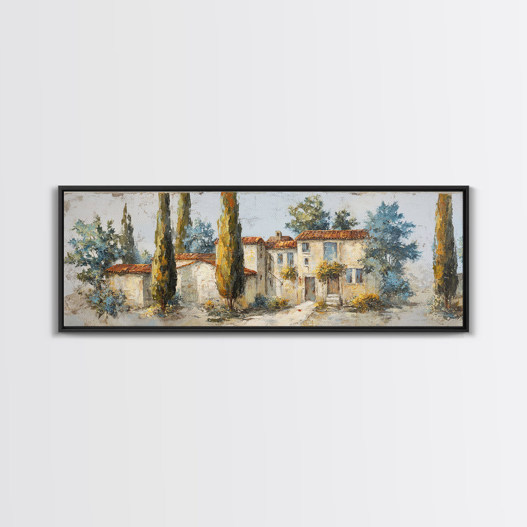 Country Lane Lined Framed Canvas Print, French Country Art, Eclectic Wall Art, Farmhouse Decor, Fine Art, Country, Modern Decor, FCA-3x1-15