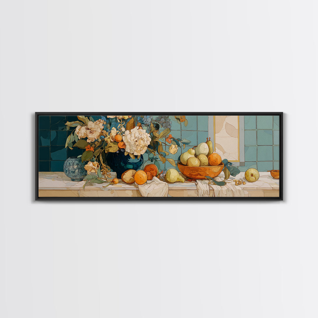 Pear Still Life on Linen Tablecloth Canvas Print, French Country Art, French Country, Farmhouse Decor, Fine Art, Country, FCA-3x1-20