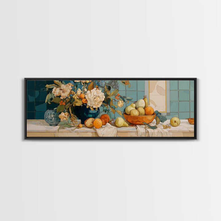 Pear Still Life on Linen Tablecloth Canvas Print, French Country Art, French Country, Farmhouse Decor, Fine Art, Country, FCA-3x1-20