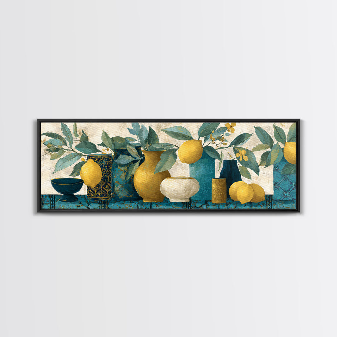 Aged Botanical Plate of Lemons and Leaves Canvas Print, French Country Art, Botanical Wall Art, Farmhouse Decor, Watercolor Art, FCA-3x1-4
